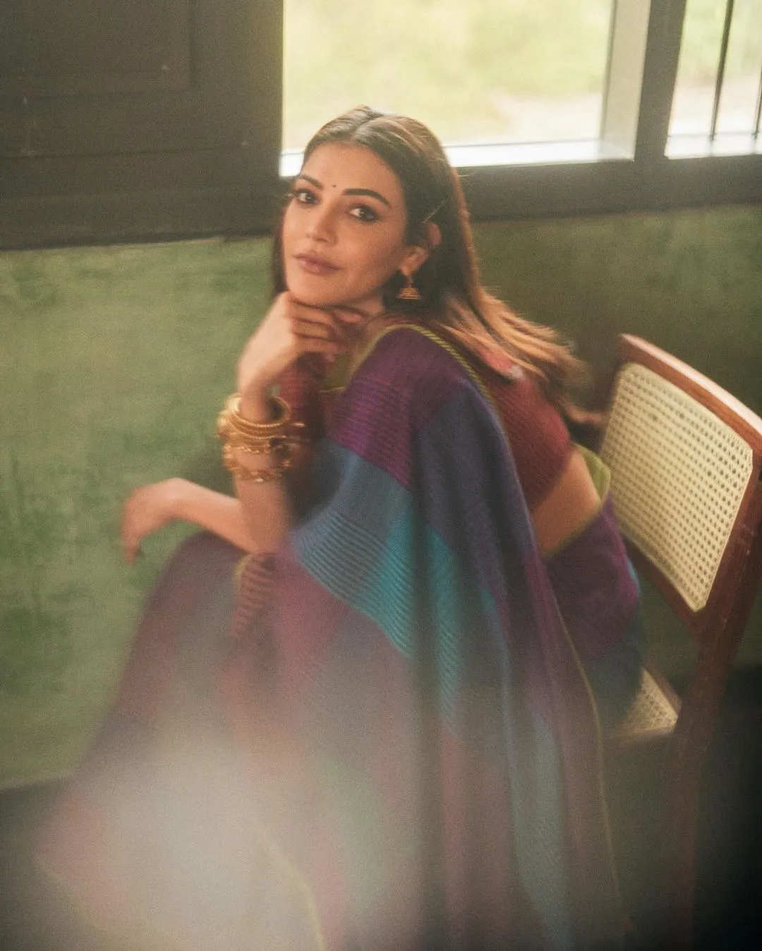 Beautiful Telugu Actress Kajal Aggarwal in Violet Saree